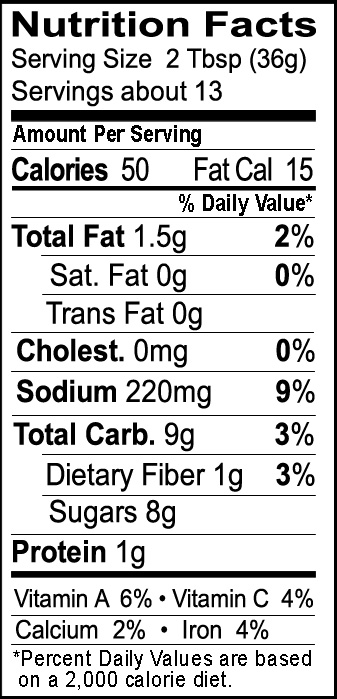 Jerk Nutrional Label